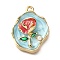 Alloy Enamel Pendants, with ABS Imitation Pearl, Oval with Flower, Rack Plating, Long-Lasting Plated, Lead Free & Cadmium Free & Nickel Free, Golden, Light Cyan, 25x19.5x6mm, Hole: 1.8mm