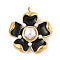 304 Stainless Steel Enamel Pendants, with ABS Imitation Pearls Beads, Flower Charms, Real 18K Gold Plated, PVD Vacuum Plating, Black, 32.5x29.5x10mm, Hole: 3mm