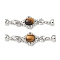 Brass Micro Pave Clear Cubic Zirconia Fold Over Clasps, with Natural Tiger Eye, Rhombus, Platinum, 55mm