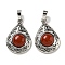 Natural Red Jasper Pendants, Rack Plating Brass Hollow Teardrop Charms, Cadmium Free & Lead Free, Platinum, 29.5x19.5x7.5mm, Hole: 7.5x5mm