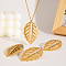 Stainless Steel Hollow Leaf Alligator Hair Clips & Stud Earrings & Pendant Necklaces Sets for Women, Golden
