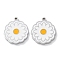 304 Stainless Steel Charms, with Enamel, Flower Charm, White, 15x13x1.5mm, Hole: 1mm