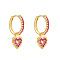 Heart Brass Micro Pave Cubic Zirconia Hoop Earrings, Golden, 9mm