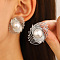 Alloy Stud Earrings, with Plastic Imitation Pearl Beads, Platinum, Oval, 50mm