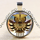 Owl Pattern Flat Round Glass Pendant Necklaces NJEW-N0051-055C-02-1