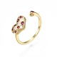 Medium Violet Red Cubic Zirconia Heart Open Cuff Ring for Women RJEW-N035-086-3