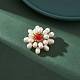 Broche de solapa con flor de perla y cornalina natural trenzada JEWB-TA00006-02-2
