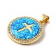 Rack Plating Brass Micro Pave Cubic Zirconia with Synthetic Opal Pendants KK-D088-06G-3