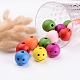 Mixed Color Smiling Face Ball Natural Wooden Chunky Beads Nice for Children's Day Gift Making X-TB317Y-2