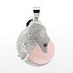 Platinum Plated Brass Elephant Covered with Natural Round Ball Gemstones Pendants G-O037-02-1