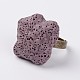 調節可能なナゲット溶岩岩の宝石用原石の指輪  プラチナメッキ真鍮パーツ  紫色のメディア  19mm RJEW-I011-01-2
