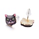 Orecchini a bottone con gattino in lega placcata oro reale 14k EJEW-G148-01G-02-2