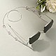 眼鏡チェーン  眼鏡用ネックストラップ  ガラスビーズ  304ステンレススチールカニカン  真鍮製のビーズとゴム製のループの端  蝶  透明  27.55インチ（70cm） AJEW-EH00099-03-4