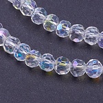 Electroplate Glass Beads Strands, AB Color, Faceted(32 Facets), Round, Clear AB, 4mm, Hole: 1mm, about 88~90pcs/strand, 28~30cm