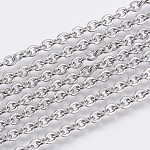 304 Stainless Steel Cable Chains, Soldered, Flat Oval, Stainless Steel Color, 3x2.5x0.6mm