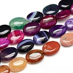 Natural Striped Agate/Banded Agate Oval Bead Strands, Dyed, Mixed Color, 18x13x5mm, Hole: 1mm, about 22pcs/strand, 15.74 inch