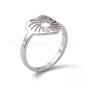 201 Stainless Steel Hollow Out Heart Adjustable Ring for Women RJEW-C045-02P