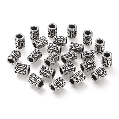 304 Edelstahlperlen, Wikinger Runen Perlen für Haar Bärte, Dreadlocks Haare flechten, Säule mit Rune / Futhark / Futhorc, Antik Silber Farbe, 13.5x10 mm, Bohrung: 6 mm