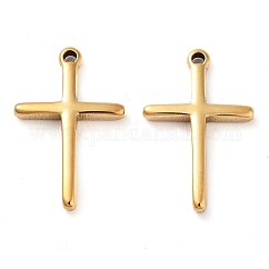 Colgantes de acero inoxidable 304, cruz encanto, real 14k chapado en oro, 19x12x2mm, agujero: 1.2 mm
