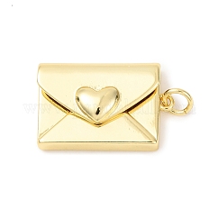 Ciondoli ecologici in ottone placcato a cremagliera, con anello di salto, piombo & cadimo libero, placcato di lunga durata, fascino della busta, vero placcato oro 18k, 22x14.5x7mm, Foro: 3.5 mm