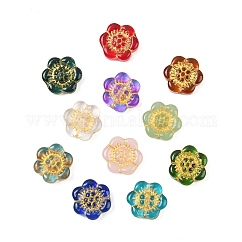 Pintura para hornear y cuentas de vidrio enlazadas con metal dorado, flor, color mezclado, 13x14x4.5mm, agujero: 1.2 mm