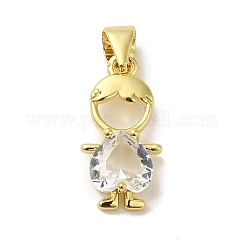 Pendenti in vetro ottone placcato cremagliera,  cadmio& piombo libero, placcato di lunga durata, vero placcato oro 18k, Umano con cuore, chiaro, 18x9x4.5mm, Foro: 3.5x3.5 mm