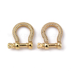 Latón micro pavimentar circonio cúbico transparente anillo en D cierres de grillete de anclaje, para hacer pulseras, sin níquel, real 16k chapado en oro, 22x19.5x6mm, agujero: 1.2 mm