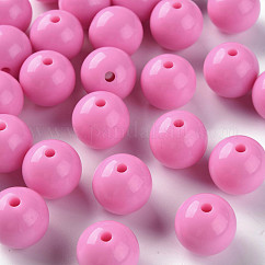 Abalorios acrílicos opacos, redondo, color de rosa caliente, 16x15mm, agujero: 2.8 mm, aproximamente 220 unidades / 500 g