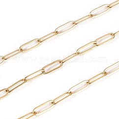 Cadenas de clip de acero inoxidable 304 con recubrimiento iónico (IP), cadenas portacables alargadas estiradas, soldada, con carrete, dorado, 10x3.5x0.8mm, aproximadamente 32.8 pie (10 m) / rollo