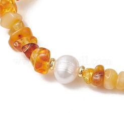 Elastische Armbänder aus natürlichem Bernstein und Süßwasserzuchtperlen für Damen&nbsp;BJEW-JB13651