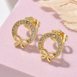 Latón micro pave aretes de circonita cúbica transparente&nbsp;EJEW-D305-17G