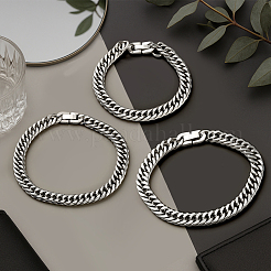 3 Stück 3 Stile 304 Edelstahl Cuban Link Ketten Armbänder für Männer und Frauen&nbsp;BJEW-GO0002-17