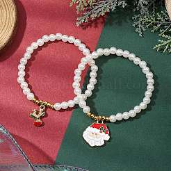 Bracelets extensibles en perles d'imitation en plastique ABS&nbsp;BJEW-JB11112