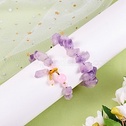 2 pièces 2 bracelets de perles tressées en améthyste synthétique de style avec breloque pépite irrégulière&nbsp;JX166A