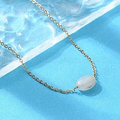 Colliers en acier inoxydable 304 et chaîne en jade naturel ovale pour femmes&nbsp;NJEW-A045-12G