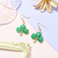 St. Patrick's Day Kleeblatt Ohrringe aus natürlicher malaysischer Jade&nbsp;EJEW-JE05362