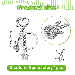 4 llavero con colgante de estrella acrílica y guitarra de aleación de rhinestone de 2 colores&nbsp;KEYC-HY0001-33