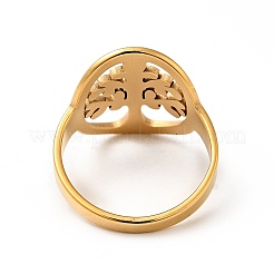 Anillo de acero inoxidable con forma de árbol de la vida y revestimiento iónico (IP) 201 para mujer&nbsp;RJEW-G266-17G