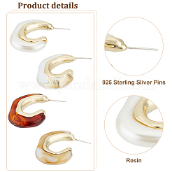4 paire de boucles d'oreilles à tige en forme de C en plastique et résine de 4 couleurs avec 925 épingles en argent sterling&nbsp;EJEW-AN0003-11