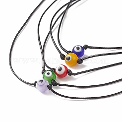 5 pièces 5 couleurs au chalumeau mauvais œil rond perlé pendentif colliers ensemble avec cordon en polyester ciré pour les femmes&nbsp;NJEW-JN04024