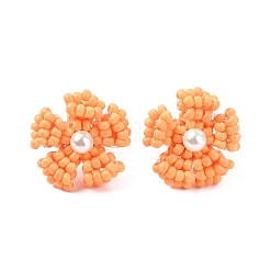 Boucles d'oreilles à tige en perles de verre marguerite&nbsp;EJEW-MZ00334-02