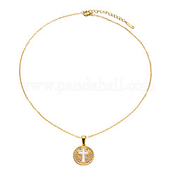 Collane con ciondolo a croce in acciaio inossidabile 304 con disco di cristallo e strass&nbsp;WG0D4C9-02