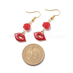 3 paio di 3 ciondoli smaltati in lega rossa stile e orecchini pendenti con perline rosa&nbsp;EJEW-JE05031-01