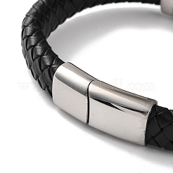 Geflochtene Armbänder aus schwarzem PU-Leder für Herren&nbsp;BJEW-K243-20AS