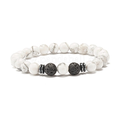 Braccialetti elastici con perline rotondi in pietra lavica e howlite in stile 2pz 2 con ematite sintetica&nbsp;BJEW-JB07581