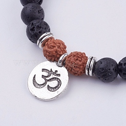 Braccialetti con ciondoli elasticizzati perline in legno di bodhi a tema yoga di roccia lavica&nbsp;BJEW-L620-02A