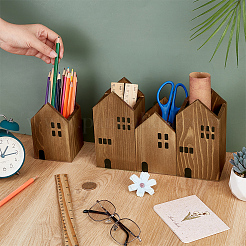 Juego de portalápices y bolígrafos de madera multiusos con forma de casa&nbsp;CON-WH0110-337