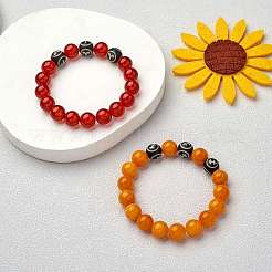 Bracciale elasticizzato in agata rossa naturale con perline rotonde&nbsp;BJEW-SW00077-08