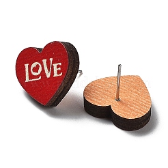 Orecchini a bottone in legno con stampa a tema San Valentino da donna&nbsp;EJEW-B029-03