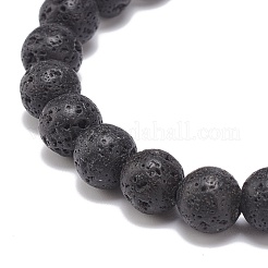 Bracciale elasticizzato in pietra lavica naturale&nbsp;BJEW-JB08553-05